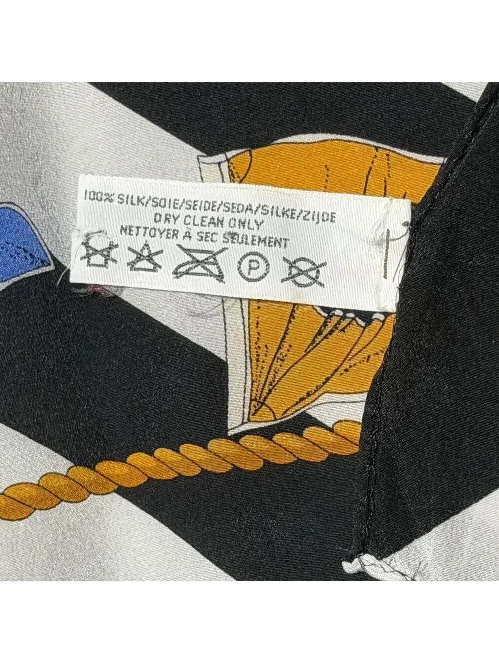 Vintage Liz Claiborne 100% Silk Nautical Print Scarf Black White Red Gold